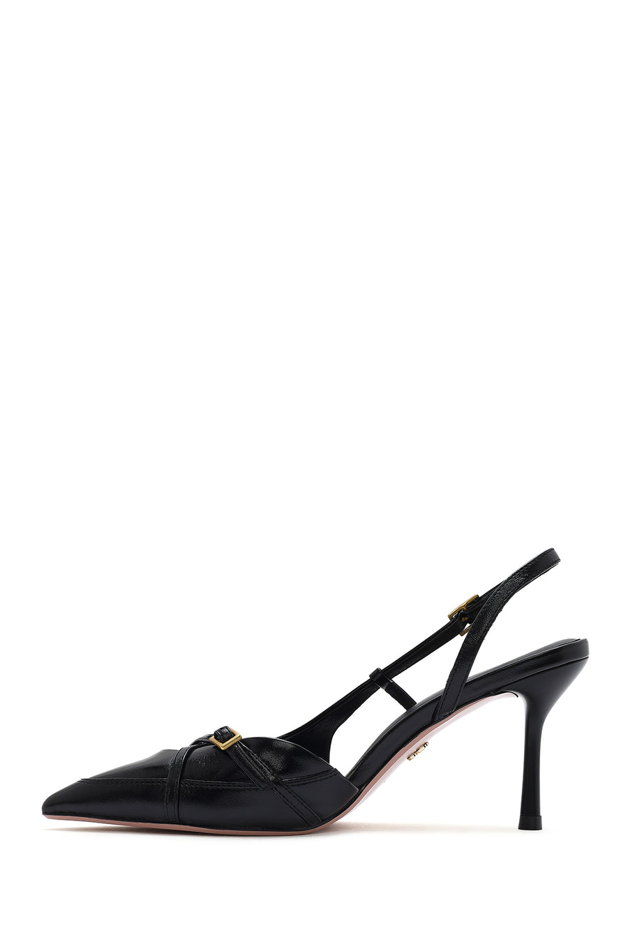 Women's Black Open Back Thin Heeled Leather Shoes