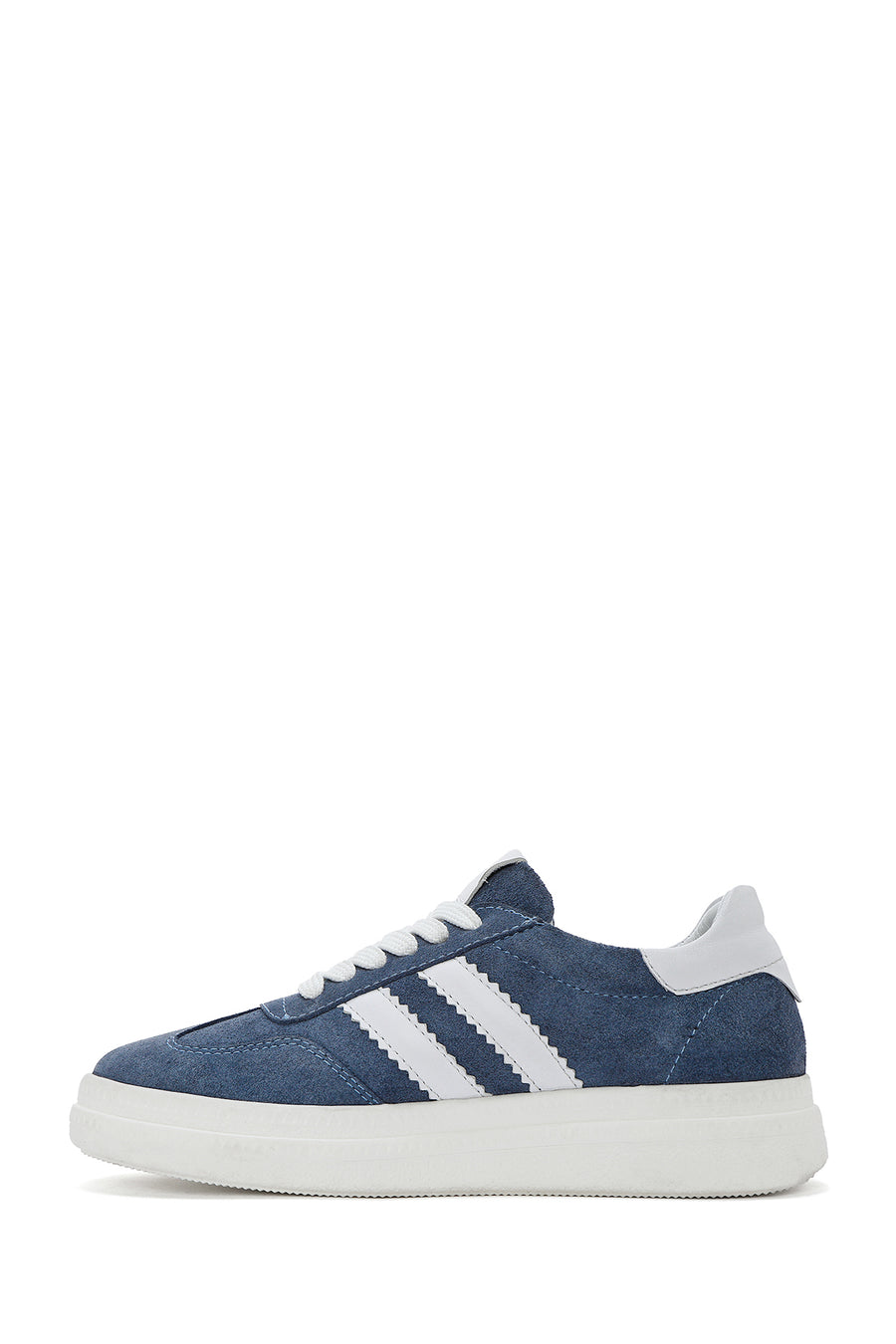 Women's Blue Lace-Up Chunky Sole Suede Leather Sneakers