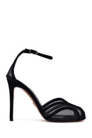 Woman Black Ankle-Buckle High Thin-Heeled Leather Sandal | Derimod