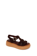 Woman Brown Ankle-Buckle Thick-Soled Suede Comfort Sandal | Derimod