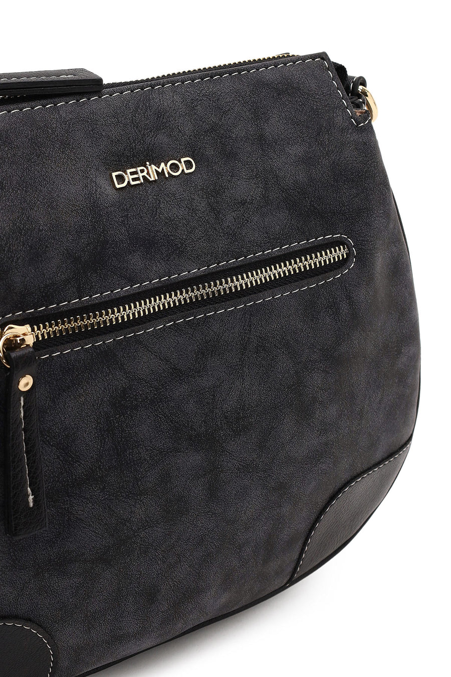 Woman Black Long-Strap Nubuck Crossbody Bag