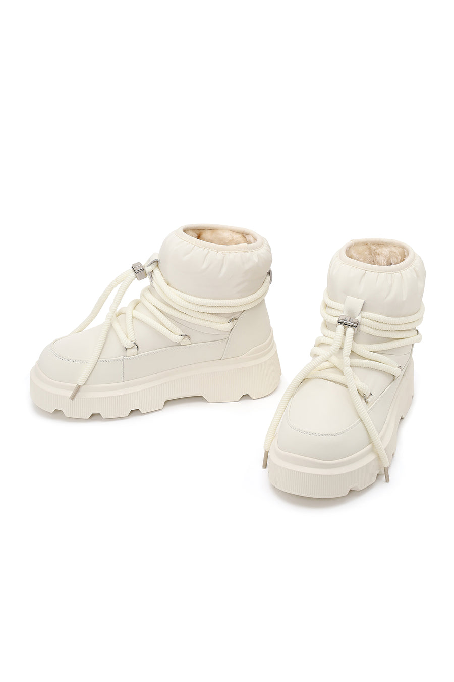 Woman Beige Lace-up Thick-soled Boots