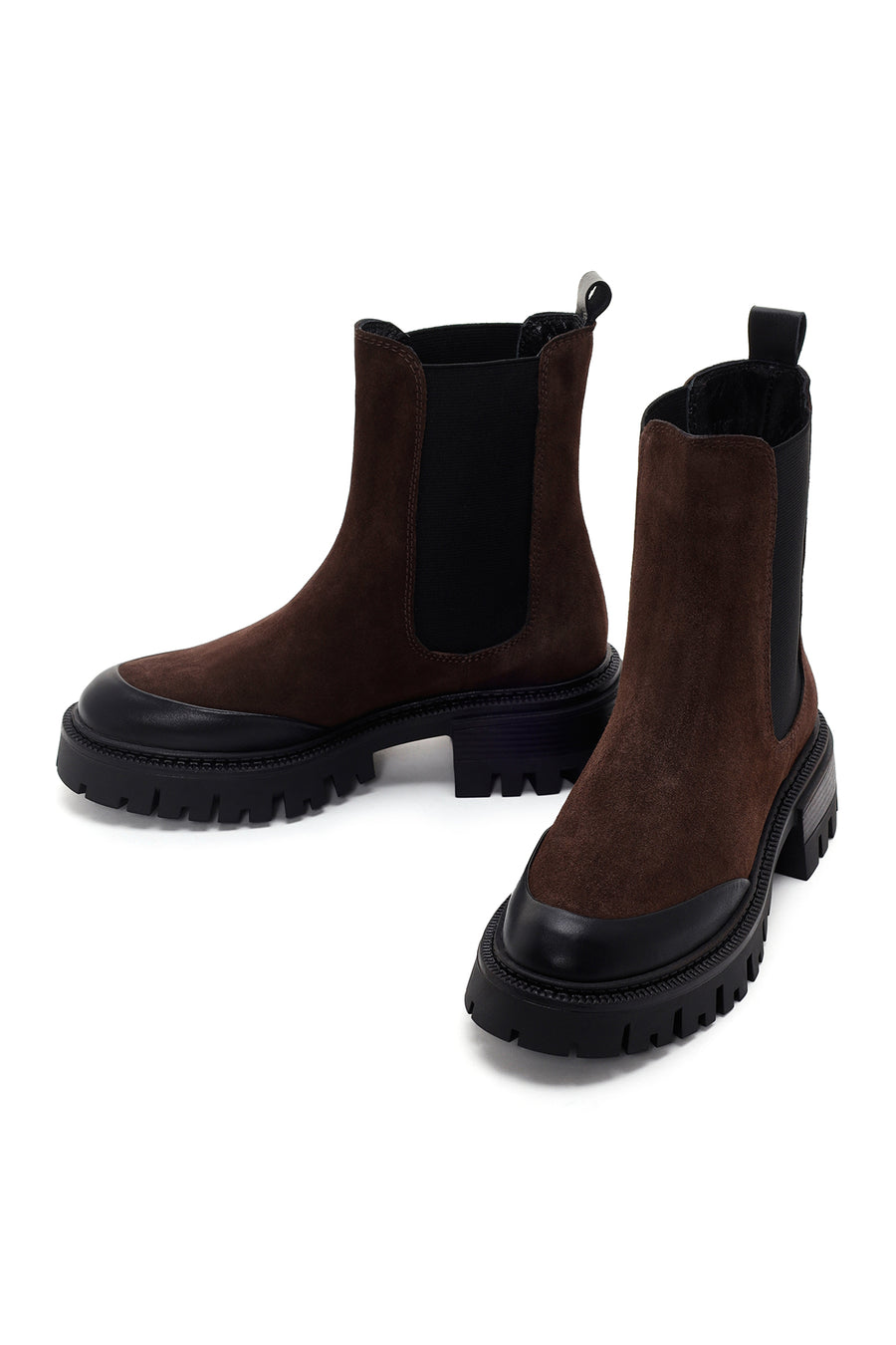 Women's Brown Chunky Sole Suede Leather Chelsea Boots