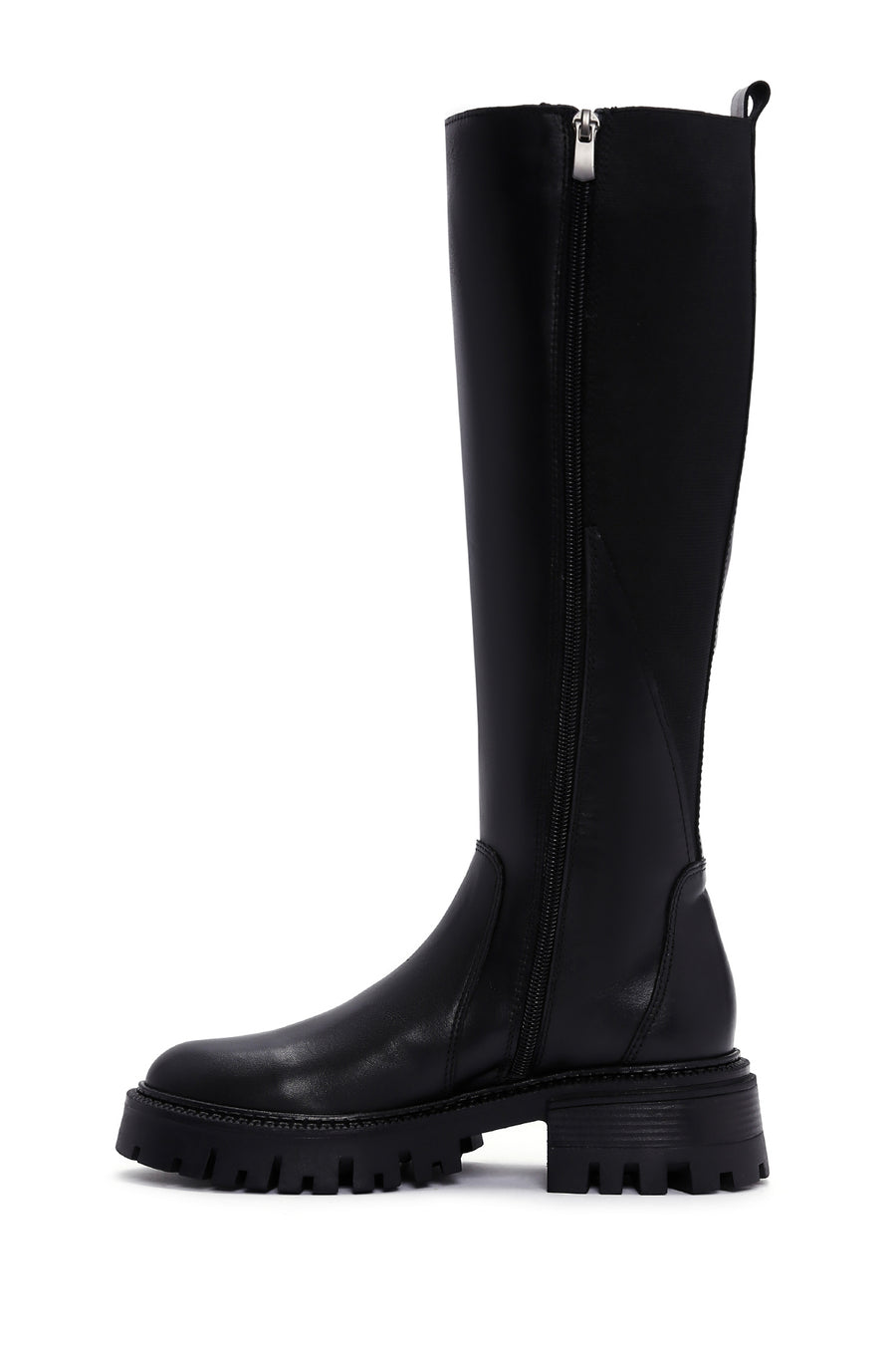 Women's Black Zippered Thick Soled Leather Boots