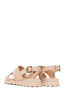 Woman Beige Buckled Leather Sandal | Derimod