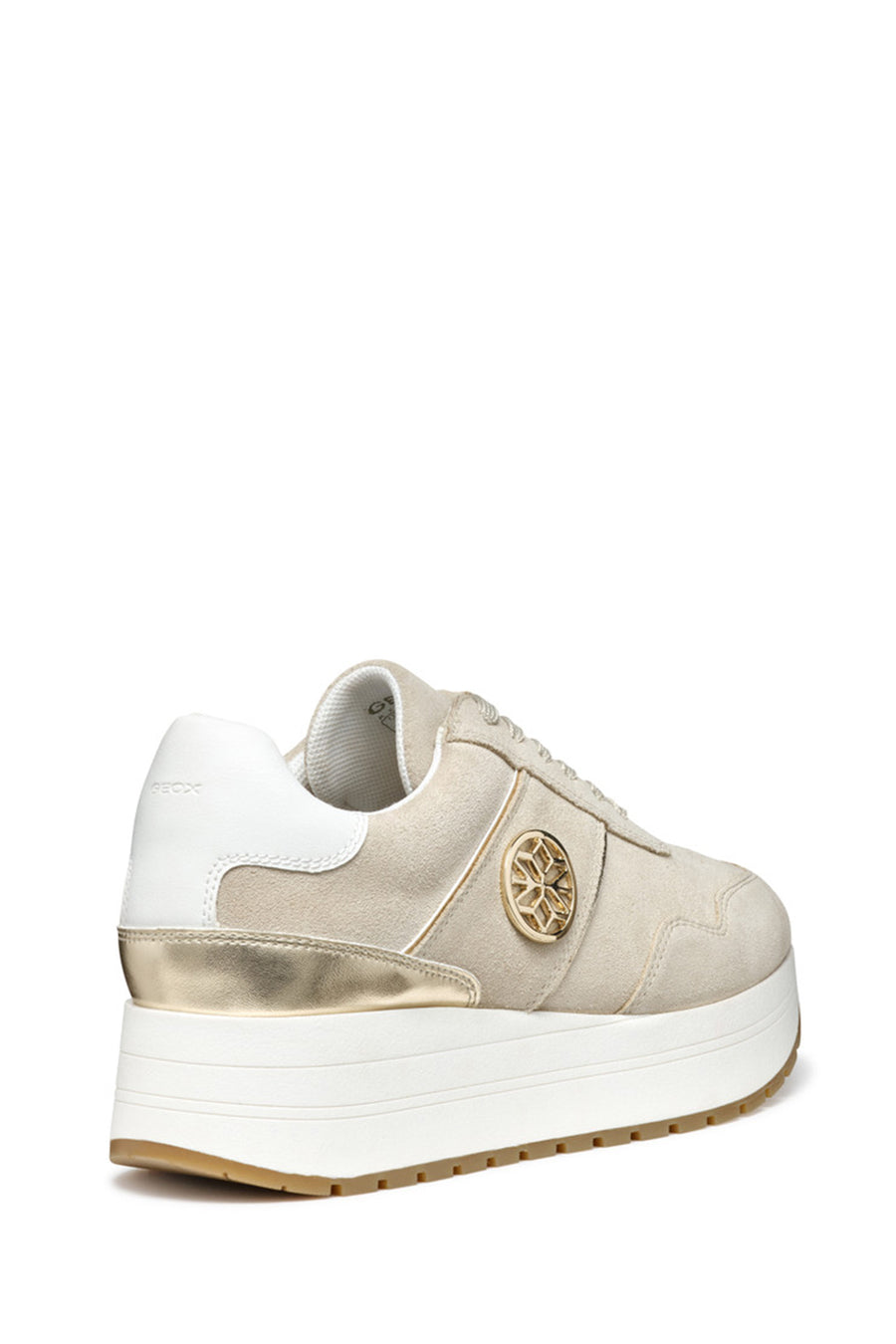 Geox Women Beige Low-Top Lace-Up Thick Sole Suede Leather Sneaker