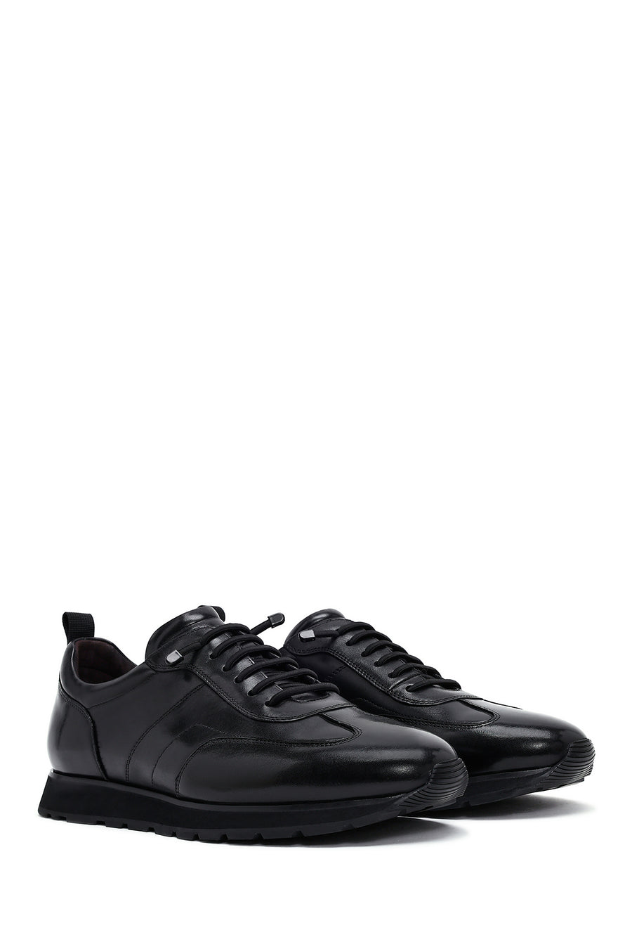 Men's Black Lace-Up Leather Casual Sneakers