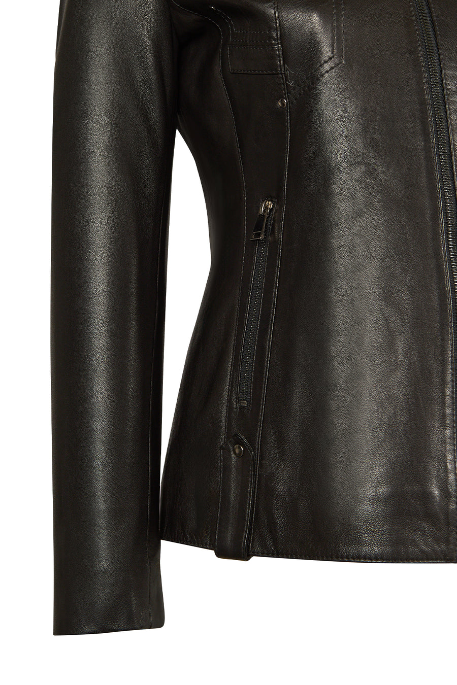 Audrey Woman Black Hooded Fur Leather Coats