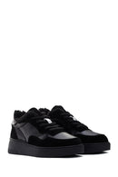 Women's Black Thick Sole Furry Leather Sneaker | Derimod