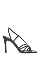 Women's Black High Thin Heel Leather Sandals | Derimod