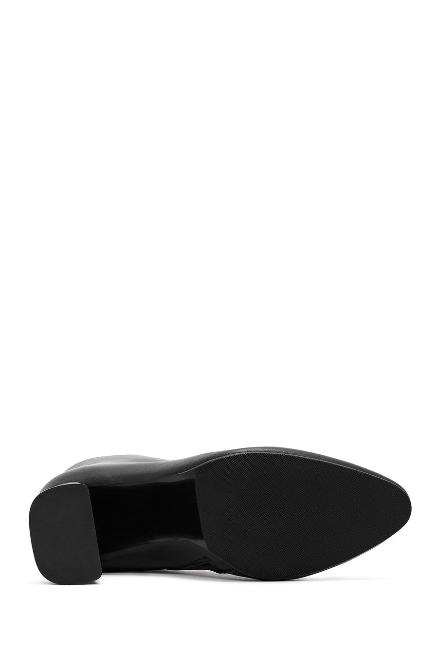 Woman Black Zippered Chunky High Heels Leather Boat