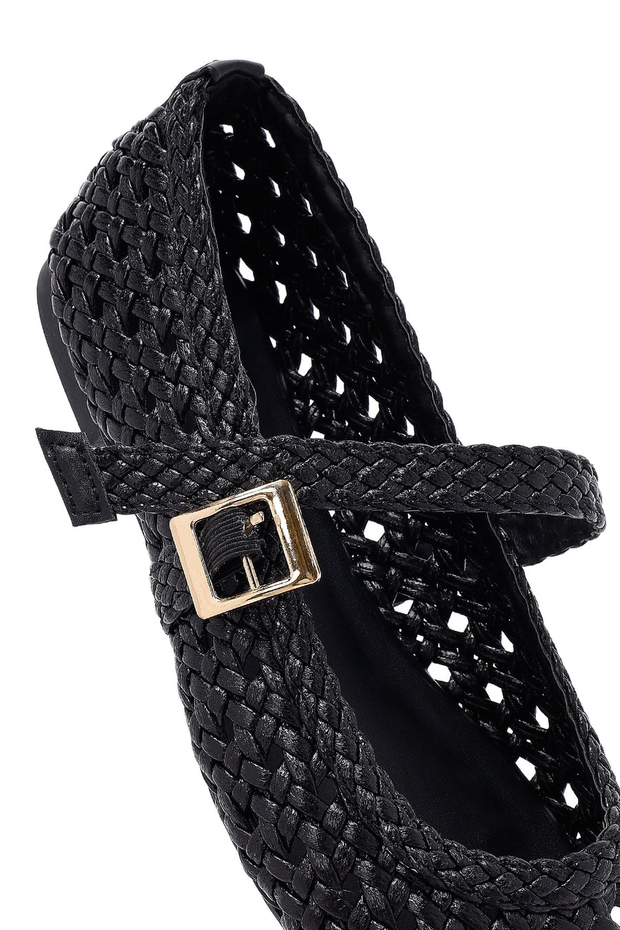 Women's Black Buckled Braided Ballerinas