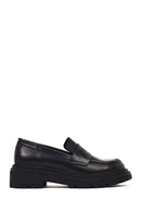 Women's Black Thick-Soled Leather Masculine Loafer | Derimod