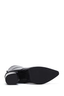 Women's Black Zippered Thick Heeled Leather Boots | Derimod