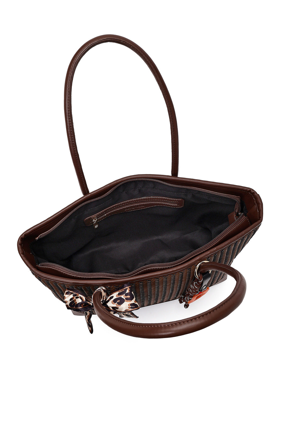 Women's Brown Braided Charm Shoulder Bag
