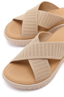 Women's Beige Thick-Soled Fabric Comfort Slippers | Derimod