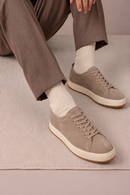 Male Beige Lace-Up Thick-Soled Suede Leather Sneaker | Derimod