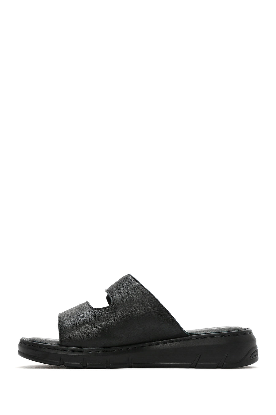 Women's Black Double-Striped Leather Comfort Slippers