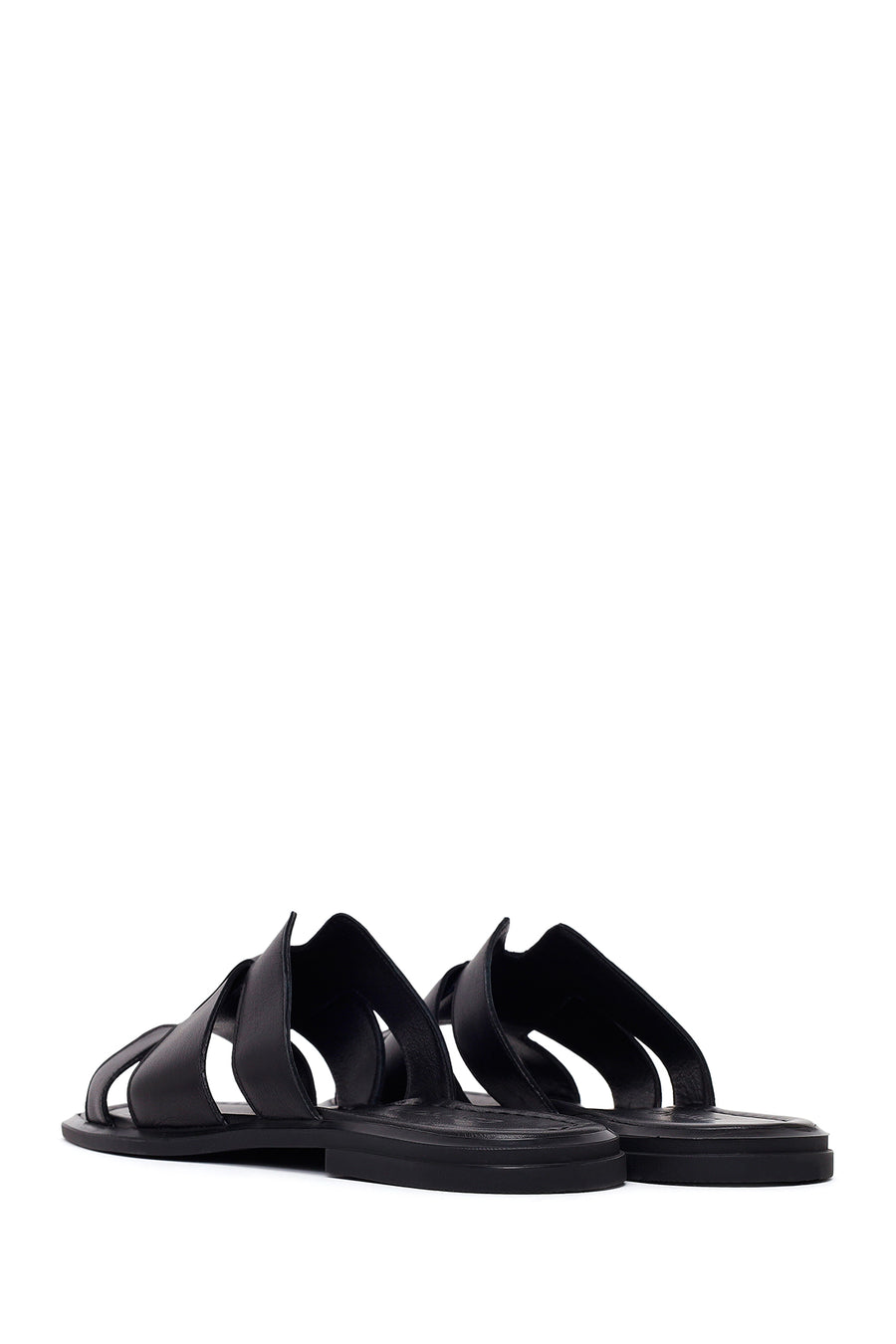 Woman Black Leather Slippers