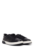 Erkek Siyah Bağcıklı Deri Sneaker | Derimod
