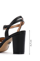 Women's Black Ankle Strap Thick Heeled Sandals | Derimod