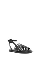 Women's Black Ankle Strap Leather Bodrum Sandals | Derimod