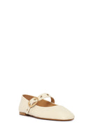 Woman Cream Buckled Leather Ballerine Shoes | Derimod