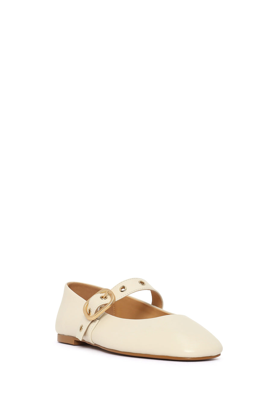 Woman Cream Buckled Leather Ballerine Shoes