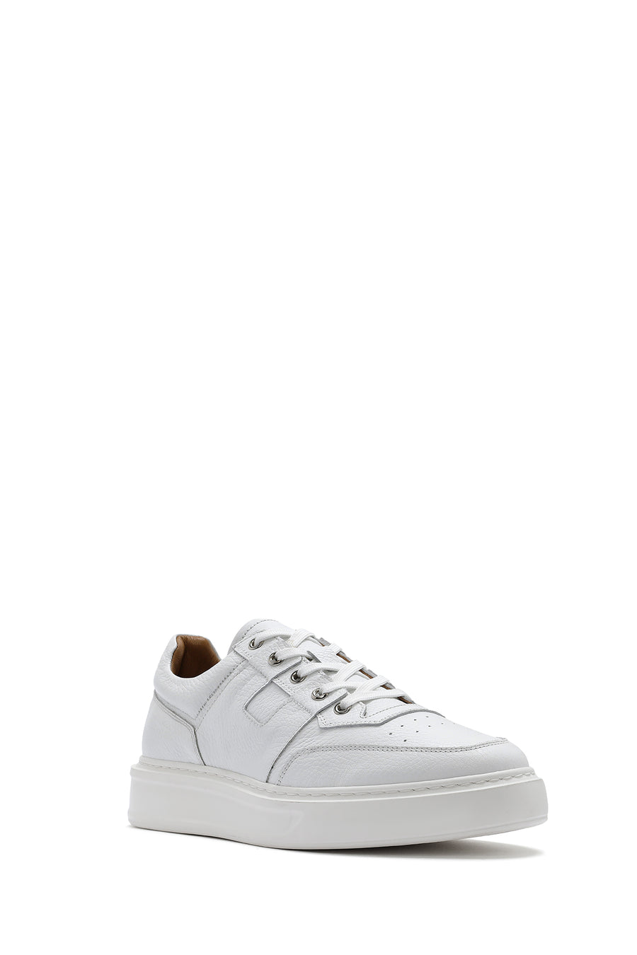 Erkek Beyaz Bağcıklı Deri Sneaker