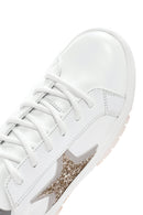 Women's White Lace-Up Stoned Leather Sneakers | Derimod