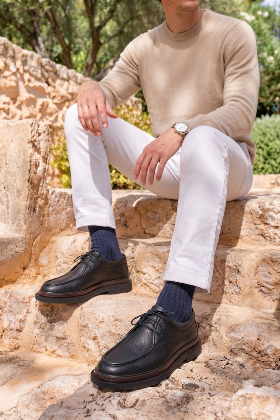 Male Black Lace-up Leather Casual Shoes