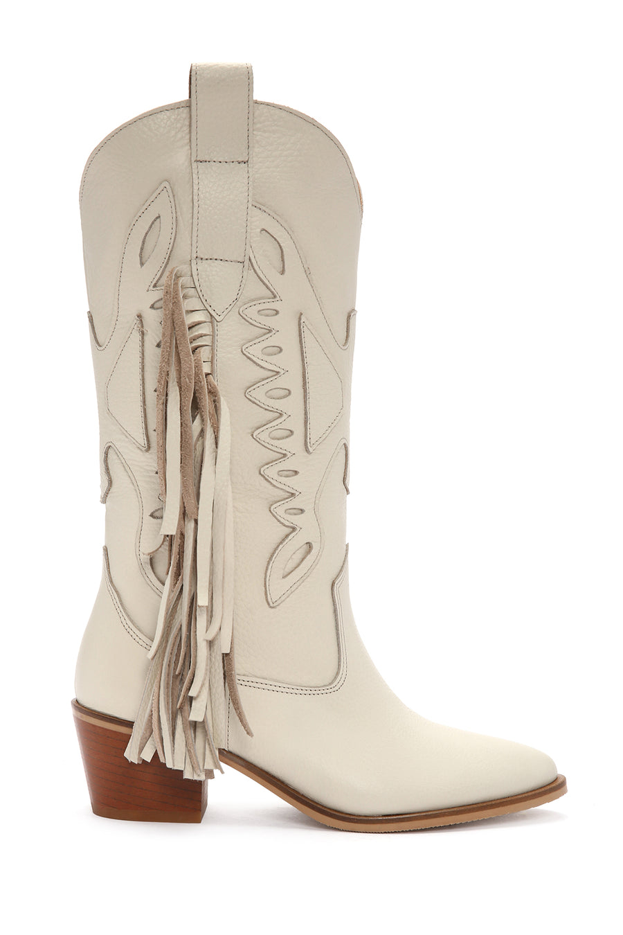 Women's Cream Thick Heeled Leather Cowboy Boots 23WFD1524FT | Derimod