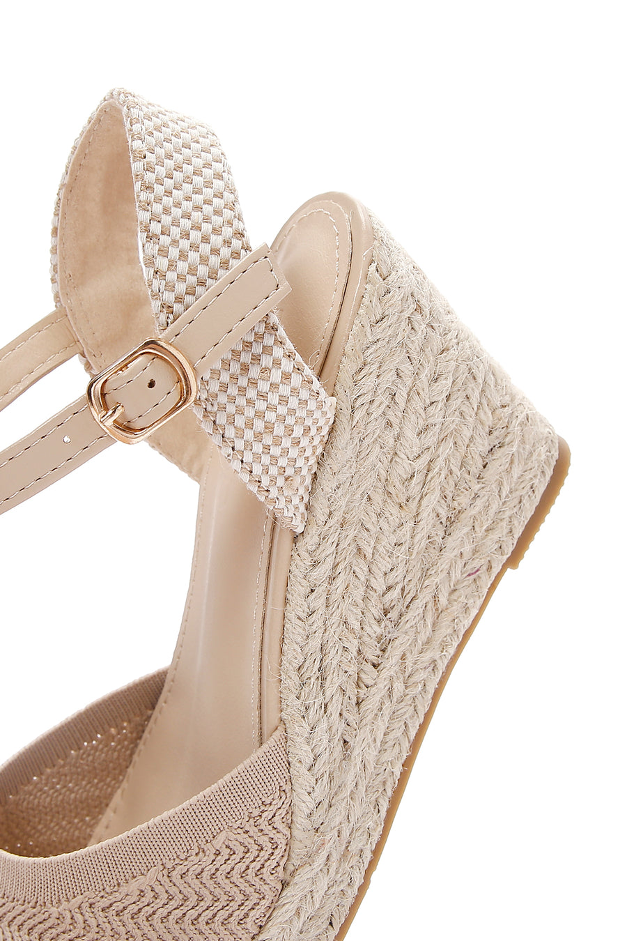 Women's Beige Ankle Strap Wedge Heeled Espadrille