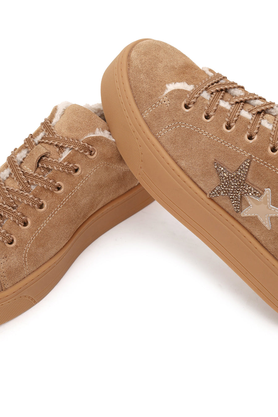 Kadın Camel Bağcıklı Kalın Tabanlı Süet Deri Teddy Sneaker