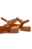 Woman Dark Powder Ankle-Buckle Low-Heel Suede Leather Sandals | Derimod