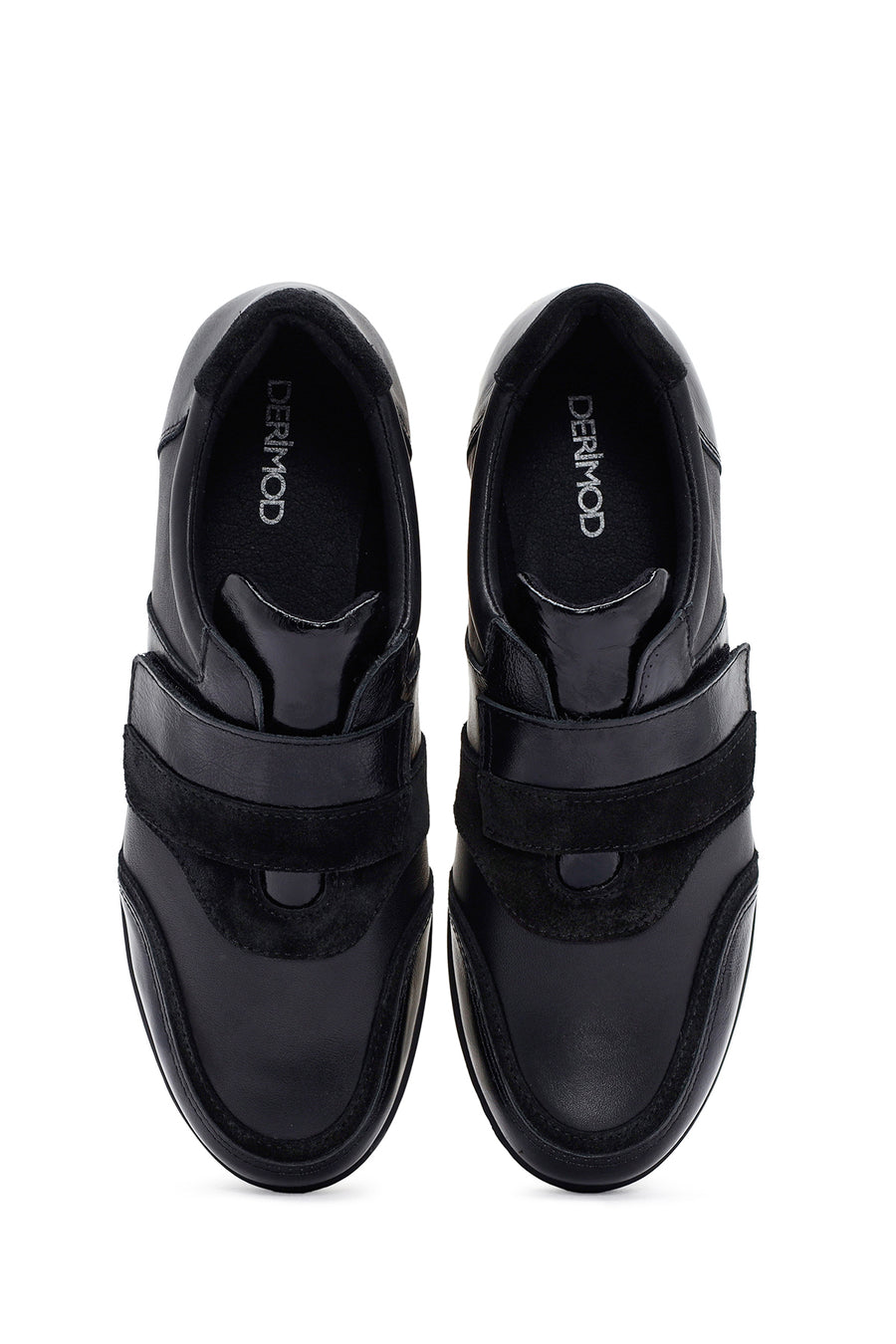 Women's Black Wedge Heeled Leather Comfort Shoes