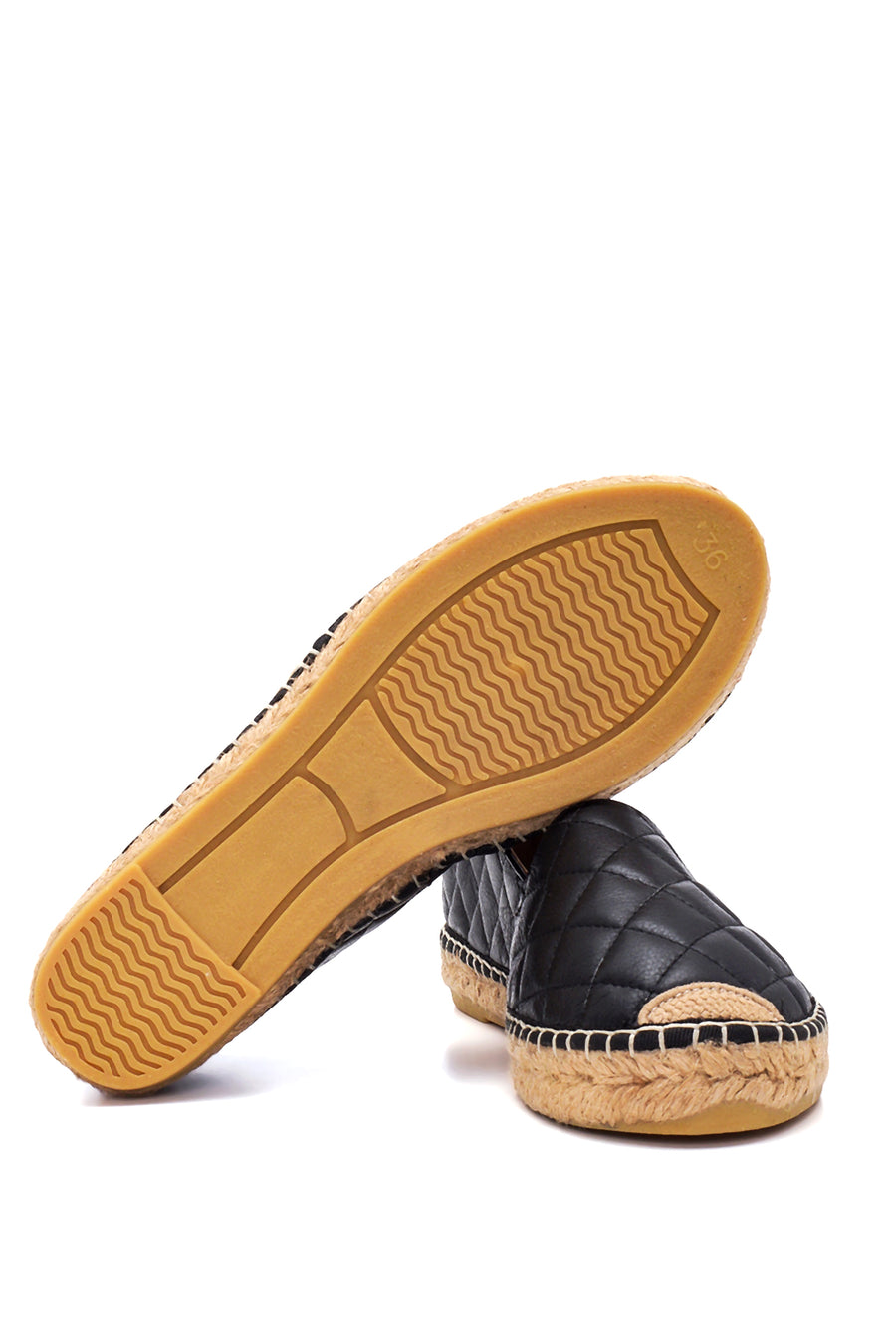 Women's Black Leather Quilted Espadrilles