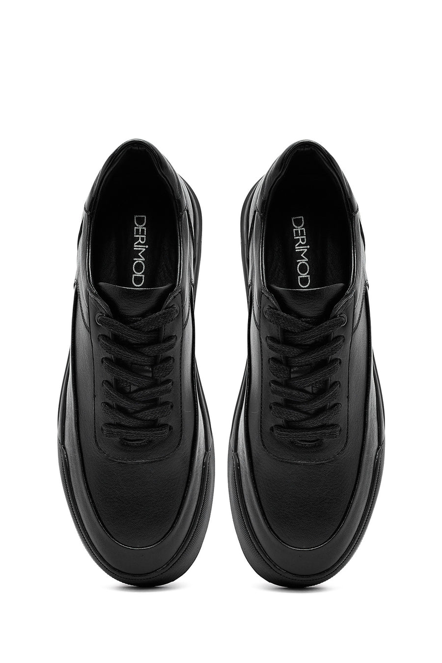 Erkek Siyah Bağcıklı Deri Sneaker