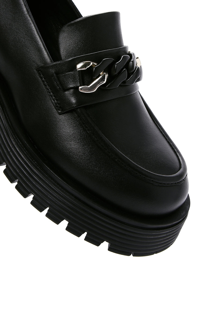 Women's Black Leather Buckle Masculine Loafer