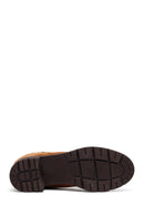 Woman Tan Zippered Chunky Heel Suede Leather Boat | Derimod