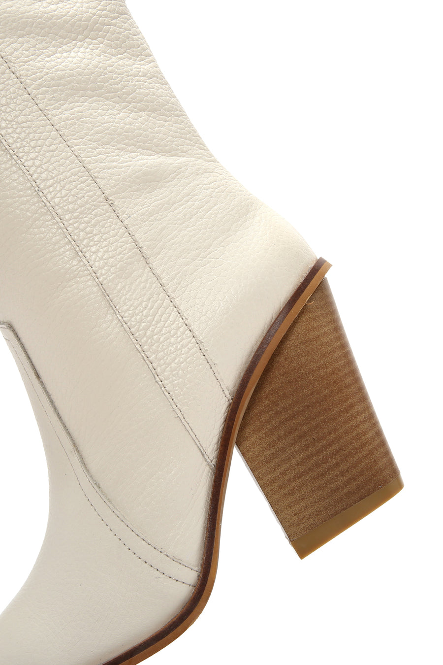 Women's Beige Thick Heeled Leather Cowboy Boots