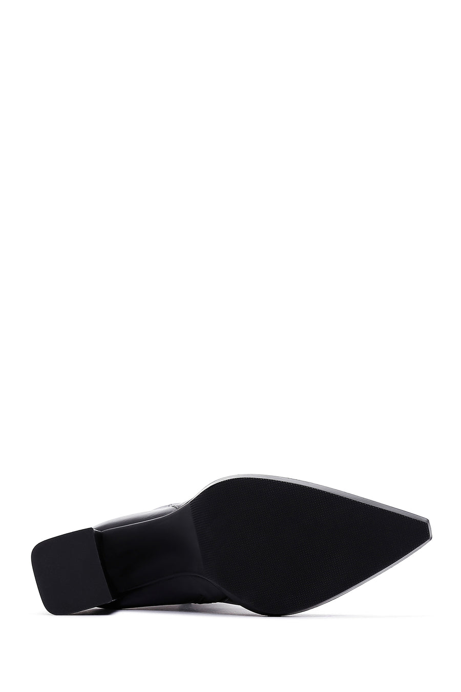 Women's Black Zippered Thick Heeled Leather Boots