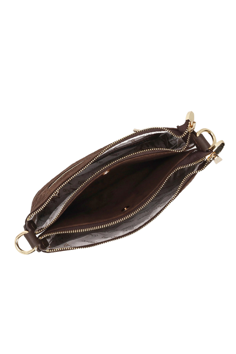 Woman Brown Printed Long-Strap Suede Shoulder Bag