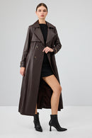 Jenny -X Women's Brown Belt Detailed Leather Trench Coat | Derimod