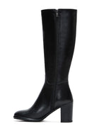 Women's Black Zippered Thick Heel Leather Boots | Derimod