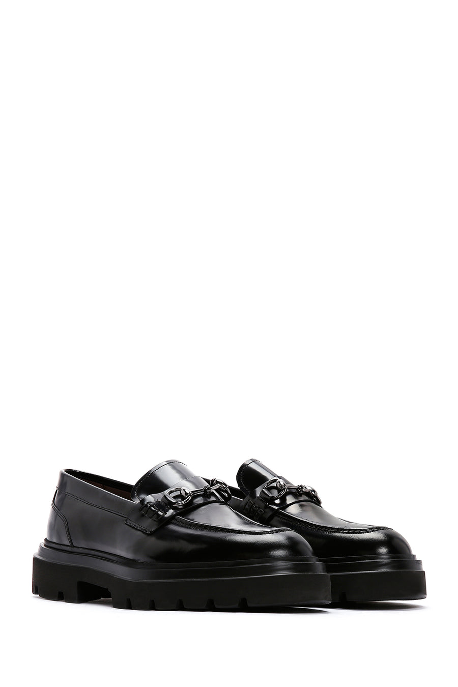 Men's Black Buckled Thick Soled Leather Casual Loafer