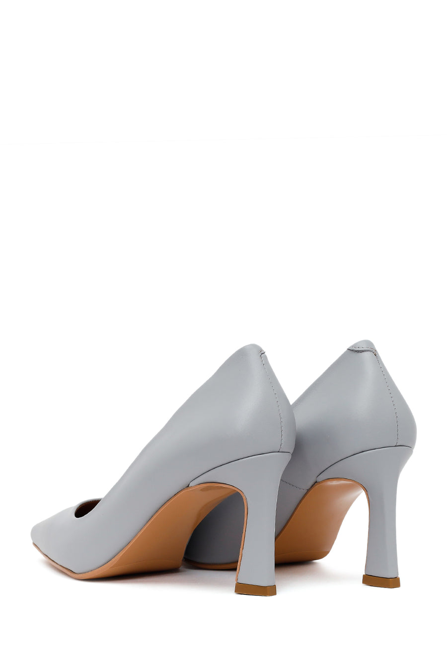 Woman Light Blue Thick-Heeled Leather Stiletto