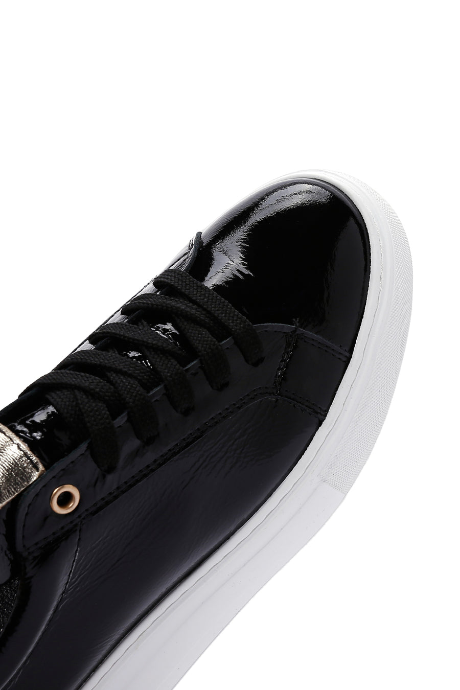 Women's Black Thick Soled Patent Leather Sneaker