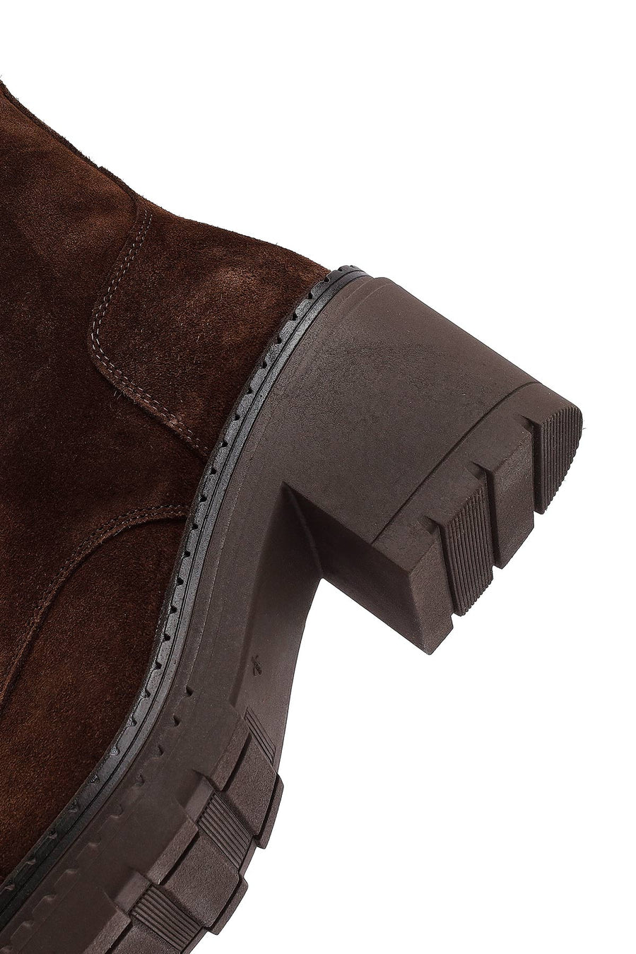Women's Brown Zippered Thick Heeled Suede Leather Ankle Boots