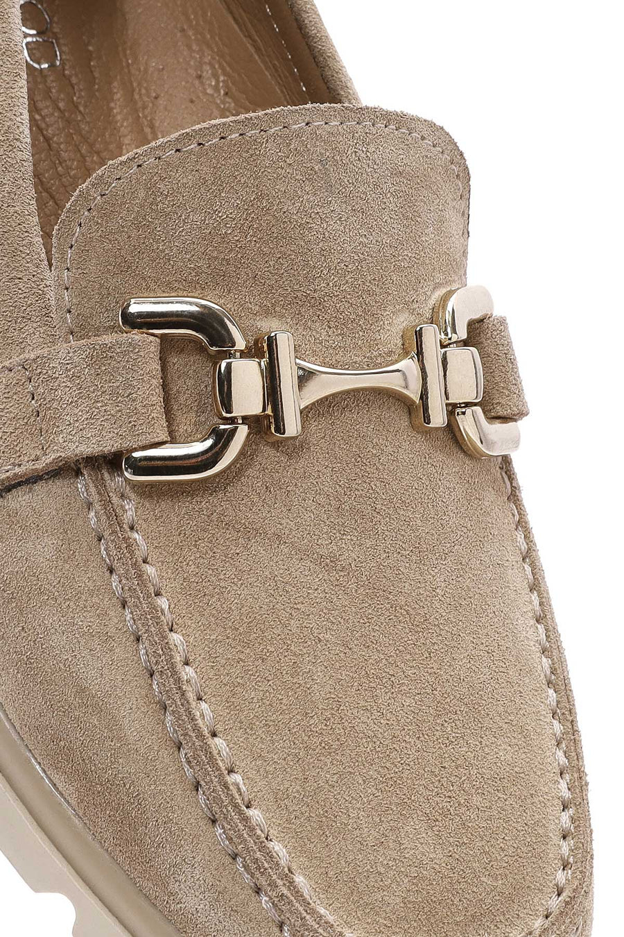 Kadın Bej Toka Detaylı Süet Deri Comfort Loafer